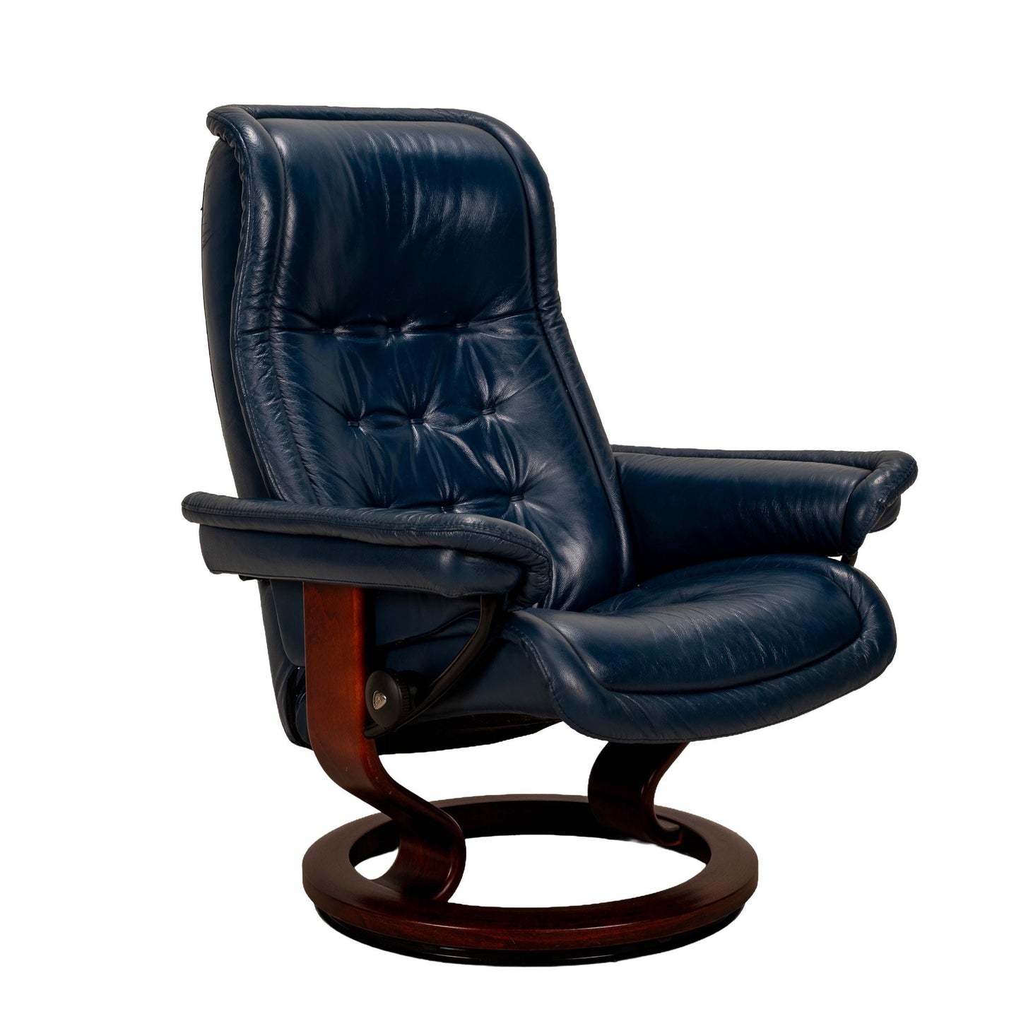 Ekornes Stressless Royal Recliner – Medium – Blue Leather W/ Wood Base - Made in Norway