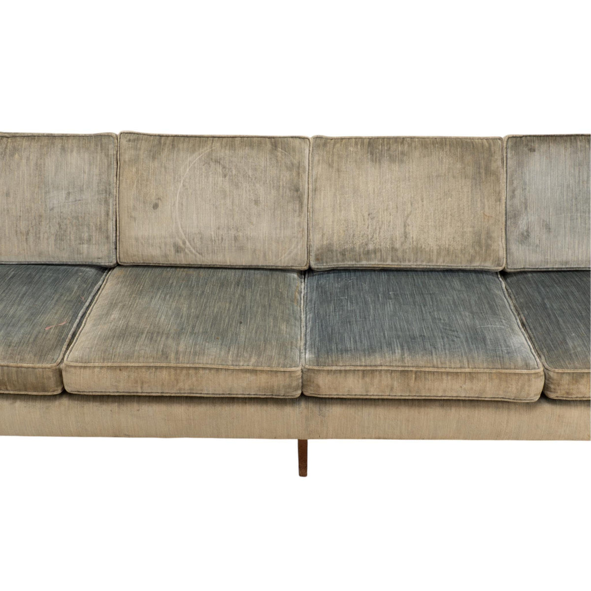 1960s Mid Century Modern 101" Caned Walnut Velvet Sofa for Reupholstery