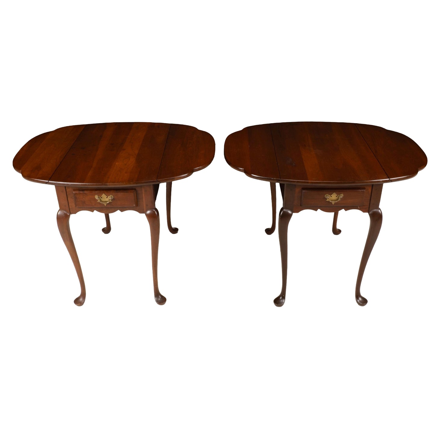 Pair Hitchcock Solid Cherry Drop Leaf Side Tables Queen Anne Style End Tables