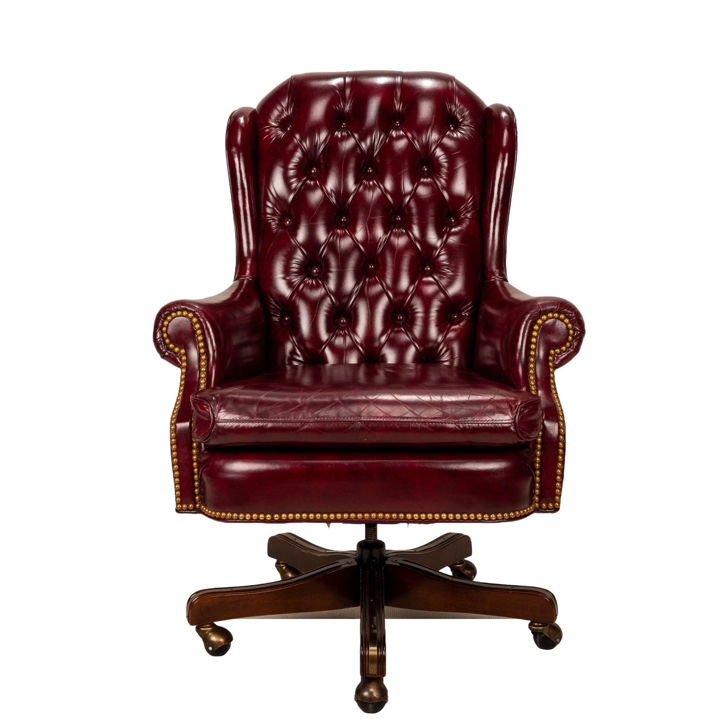 Original Leathercraft Tufted Burgundy Curtis Genuine Leather Executive Chair - Elegant Vintage Seating, Classic Styling, a Beauty