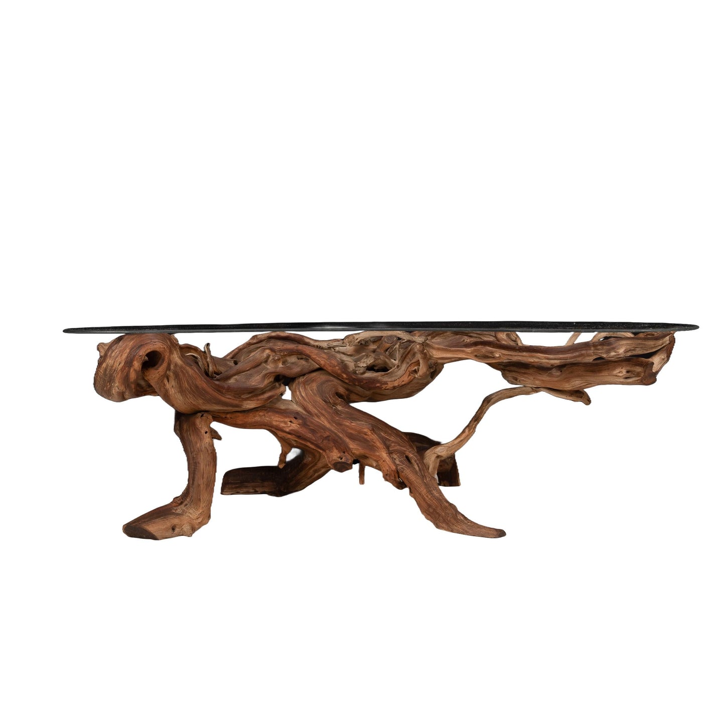 Mid-Century Organic Modern Driftwood Coffee Table – 1960s Sculptural Wood Base w/ Original Biomorphic Kidney Glass Top, Vintage MCM Decor