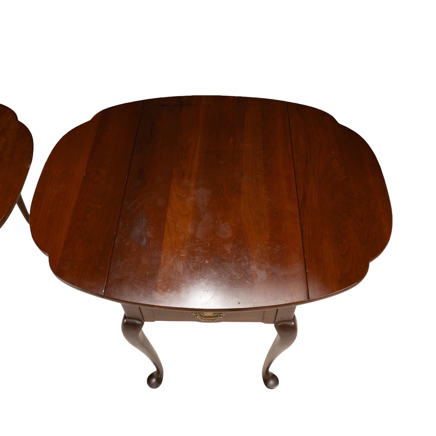 Pair Hitchcock Solid Cherry Drop Leaf Side Tables Queen Anne Style End Tables