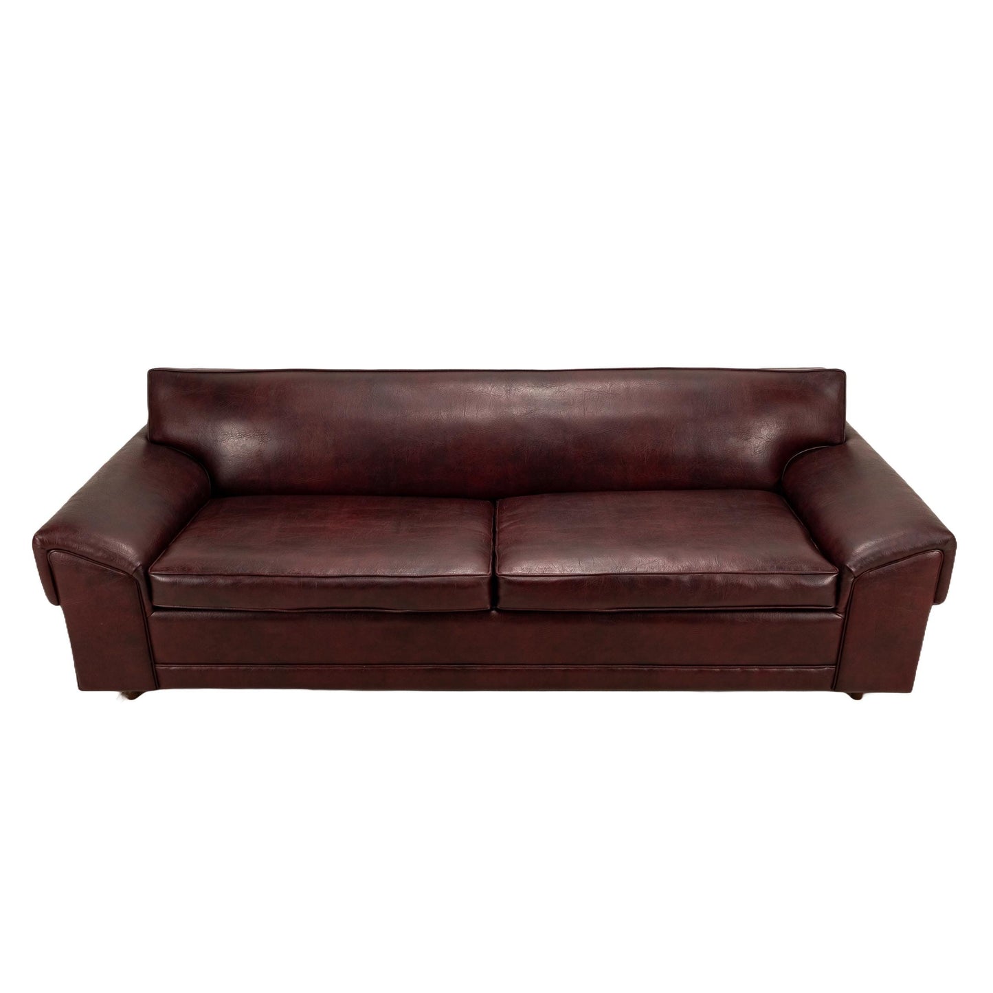 1960s Mid Century Modern Castro Convertible Naugahyde Long Sofa in Dark Burgundy , MCM Retro Mod Lowrider Couch USA Shipping Available