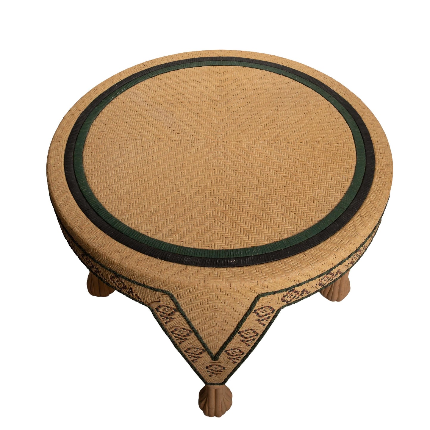 Unique Southwestern Aztec Style Round Wicker Center Table - 36" x 36" x 29"