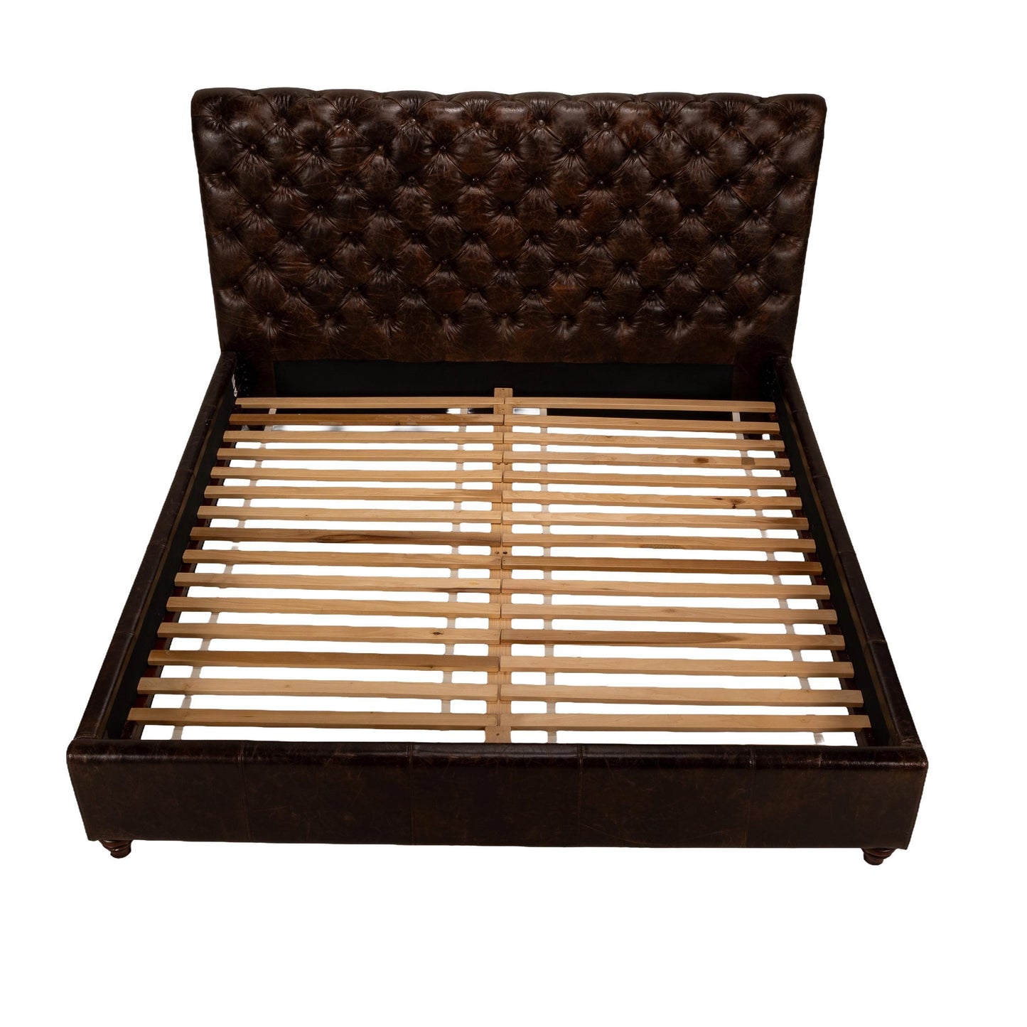 Pottery Barn Tufted Leather Chesterfield King Bed – Distressed Brown Leather & Nailhead Trim