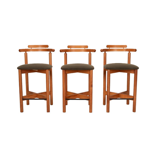1970s Scandinavian Danish Modern Teak Counter Height Stools Findahls Mobler - Set of 3 , Minimalist MCM Design, Made in Denmark, Unique
