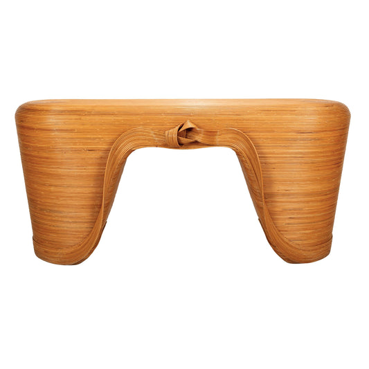 Mid-20th Century Organic Modern Pencil Rattan Split Reed Bambo Console Table, Free Form Unique Flow