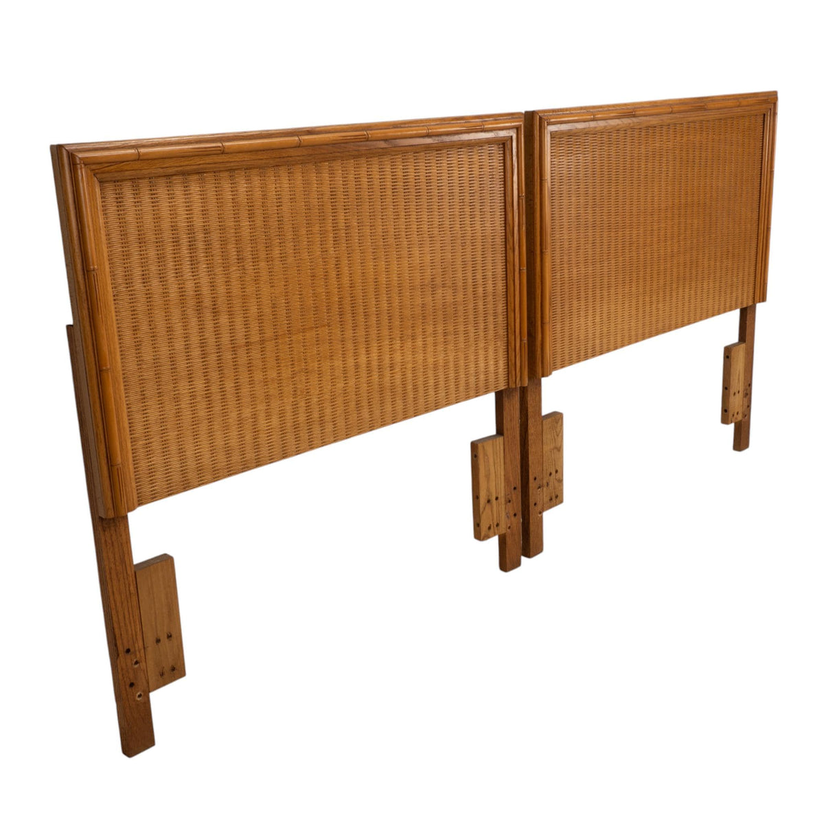 Pair Vintage Twin Rattan Headboards W/ Bamboo Style Wood Trim 40" - Combine for King