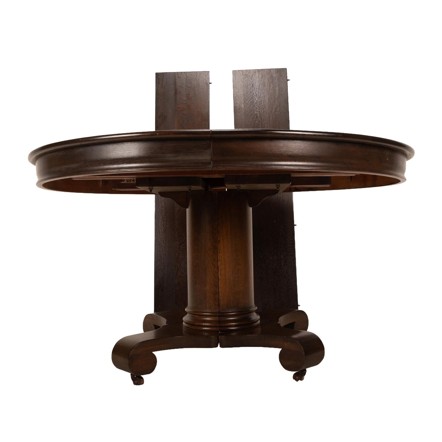 Antique Oak Empire Split Pedestal Dining Table | Monumental Banquet Table w/ Leaves | Vintage Expandable Table , USA Shipping Available