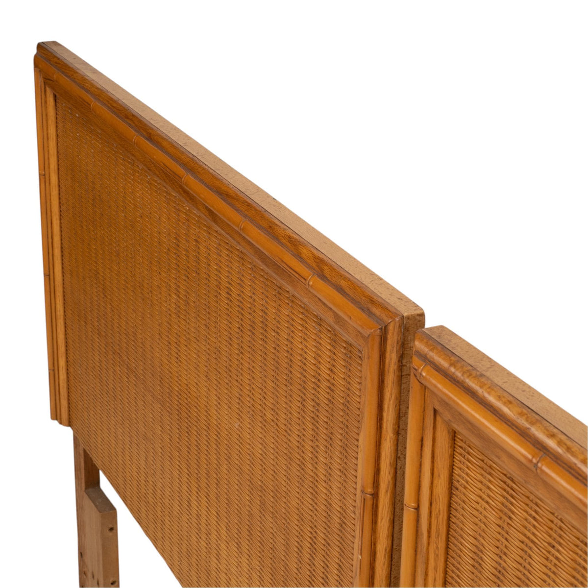 Pair Vintage Twin Rattan Headboards W/ Bamboo Style Wood Trim 40" - Combine for King