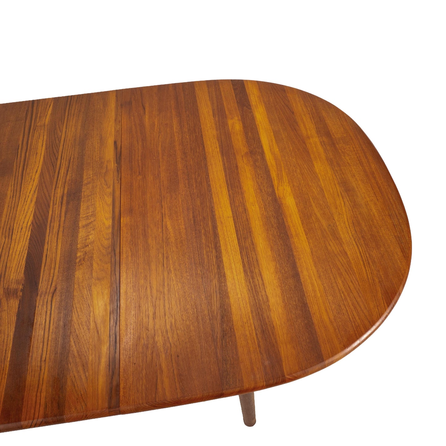 Danish Modern Solid Teak Dining Table W/ Leaf, Oval Extension Table