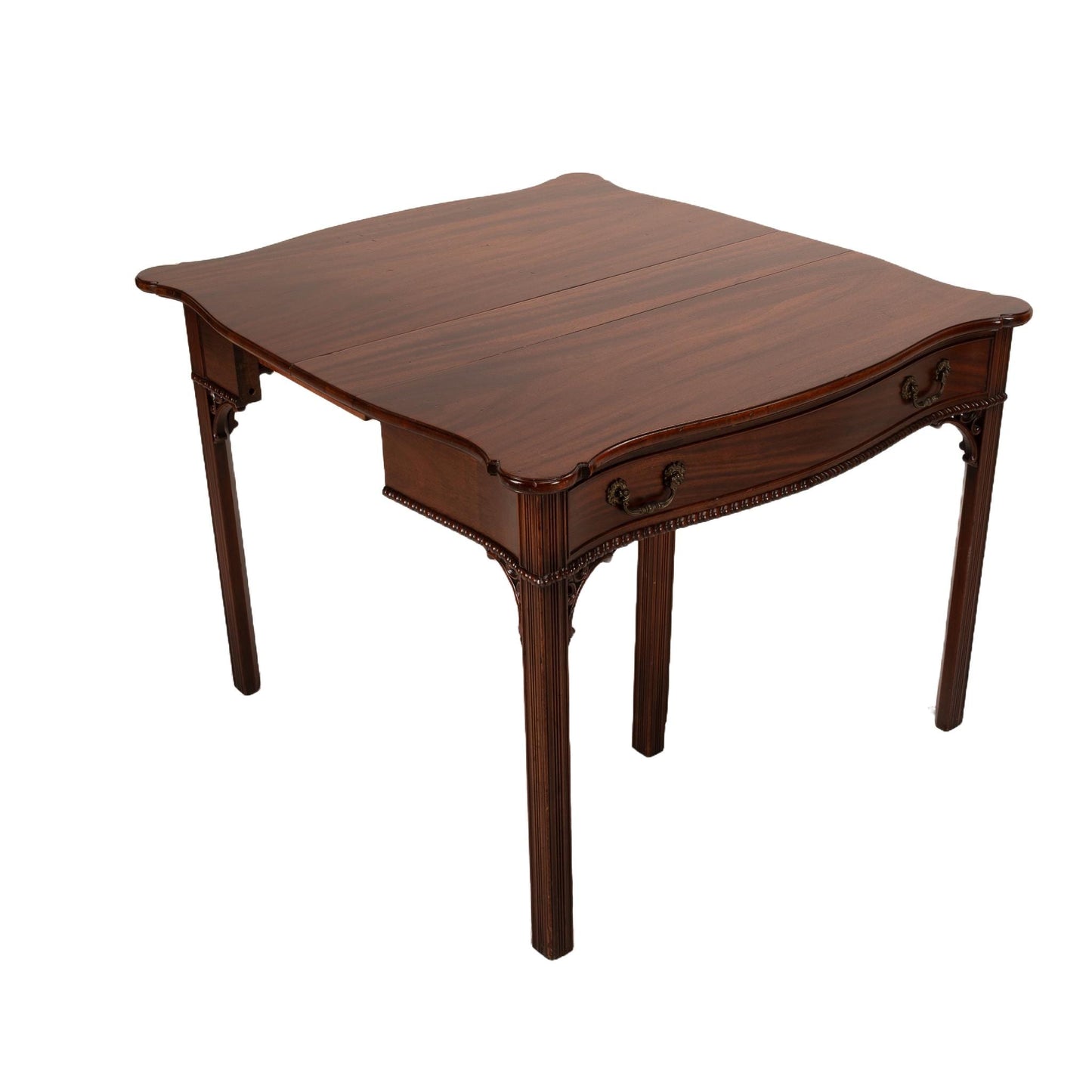 Antique Caradelli of NYC Chippendale Carved Flamed Mahogany Flip Top Expandable Dining / Game Table , Gorgeous & Unique Piece, Space Saving