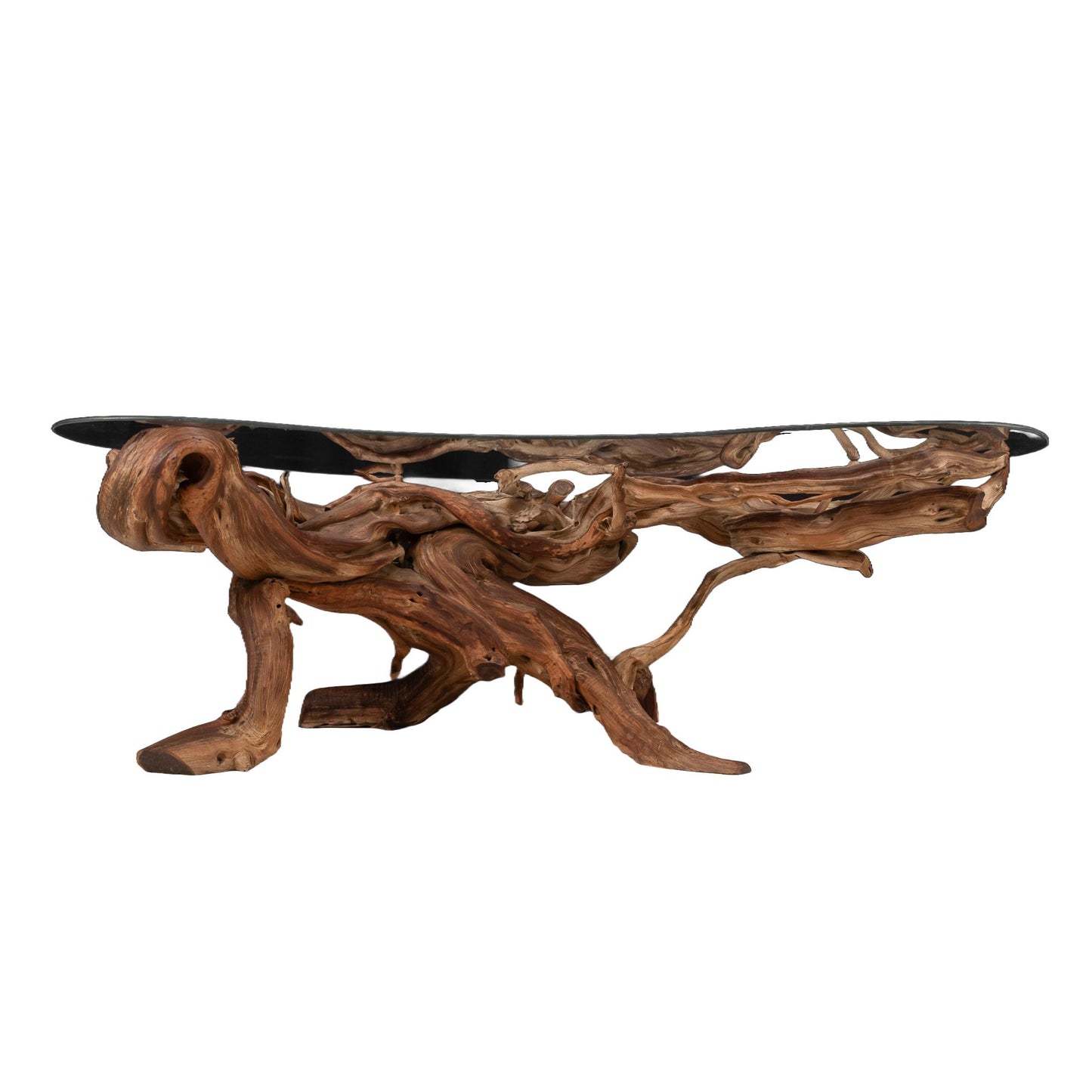 Mid-Century Organic Modern Driftwood Coffee Table – 1960s Sculptural Wood Base w/ Original Biomorphic Kidney Glass Top, Vintage MCM Decor