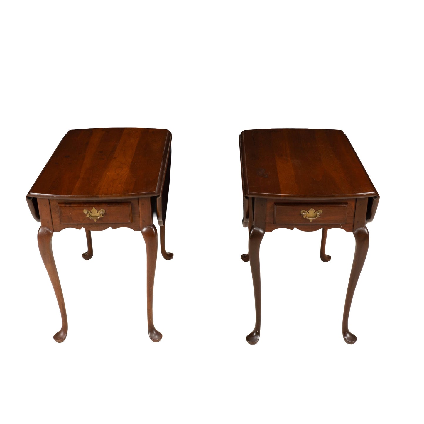 Pair Hitchcock Solid Cherry Drop Leaf Side Tables Queen Anne Style End Tables