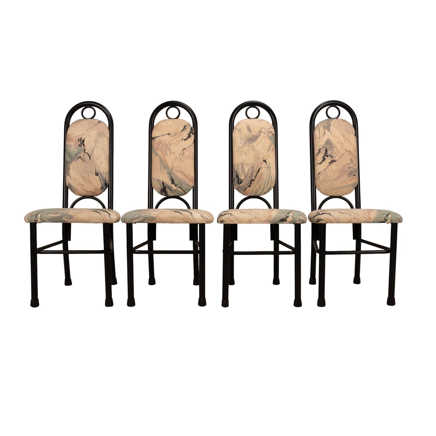 1980s Liberty Furniture of Canada Postmodern Upholstered Black Metal Tubular Dining Chairs - Set of 4