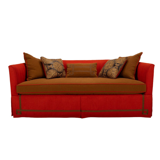 Lane Venture Red Sofa with Bronze Trim & Duck Feather Pillows, Asian Inspired Elegant Sofa, Vintage Hollywood Regency, Luxury Home Decor