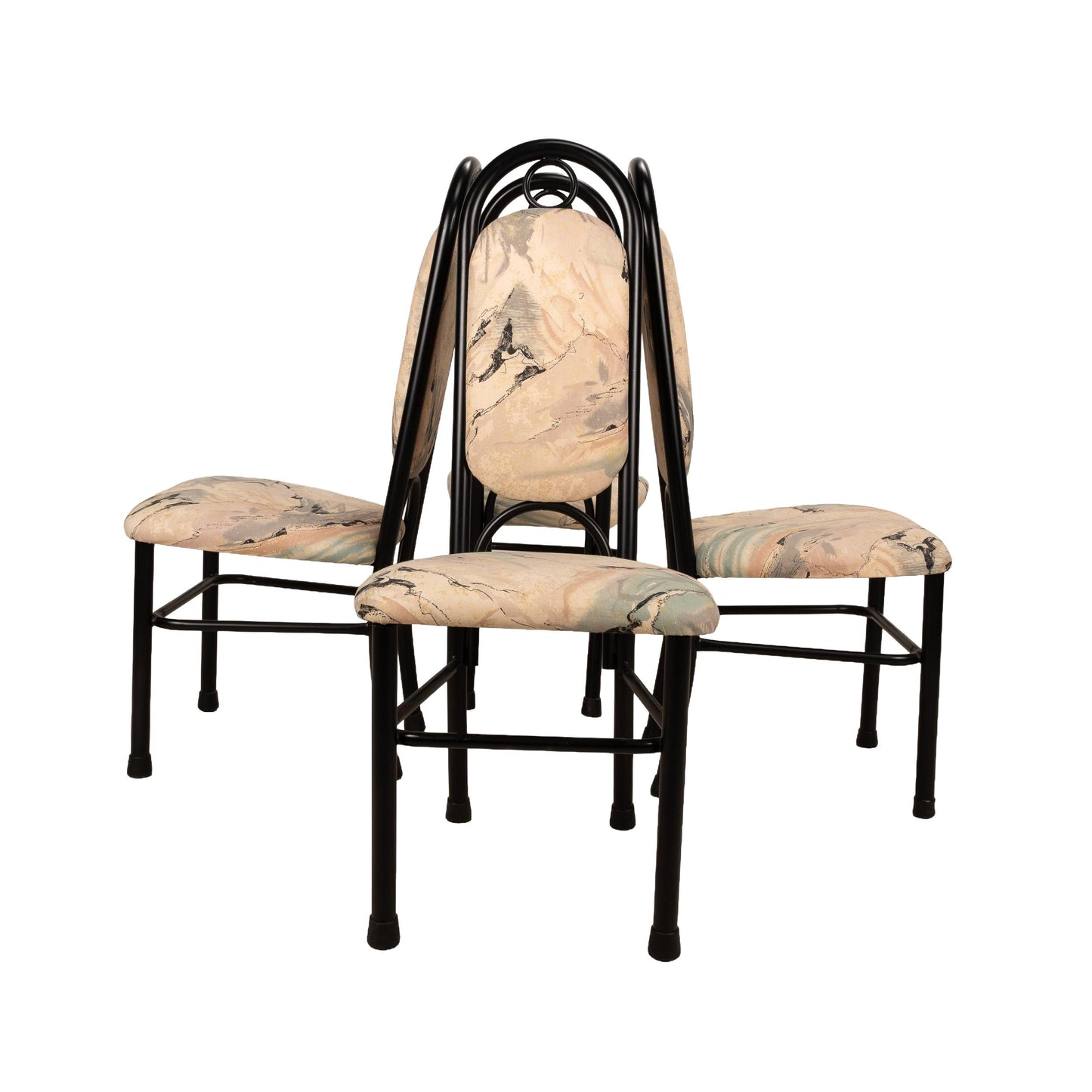 1980s Liberty Furniture of Canada Postmodern Upholstered Black Metal Tubular Dining Chairs - Set of 4