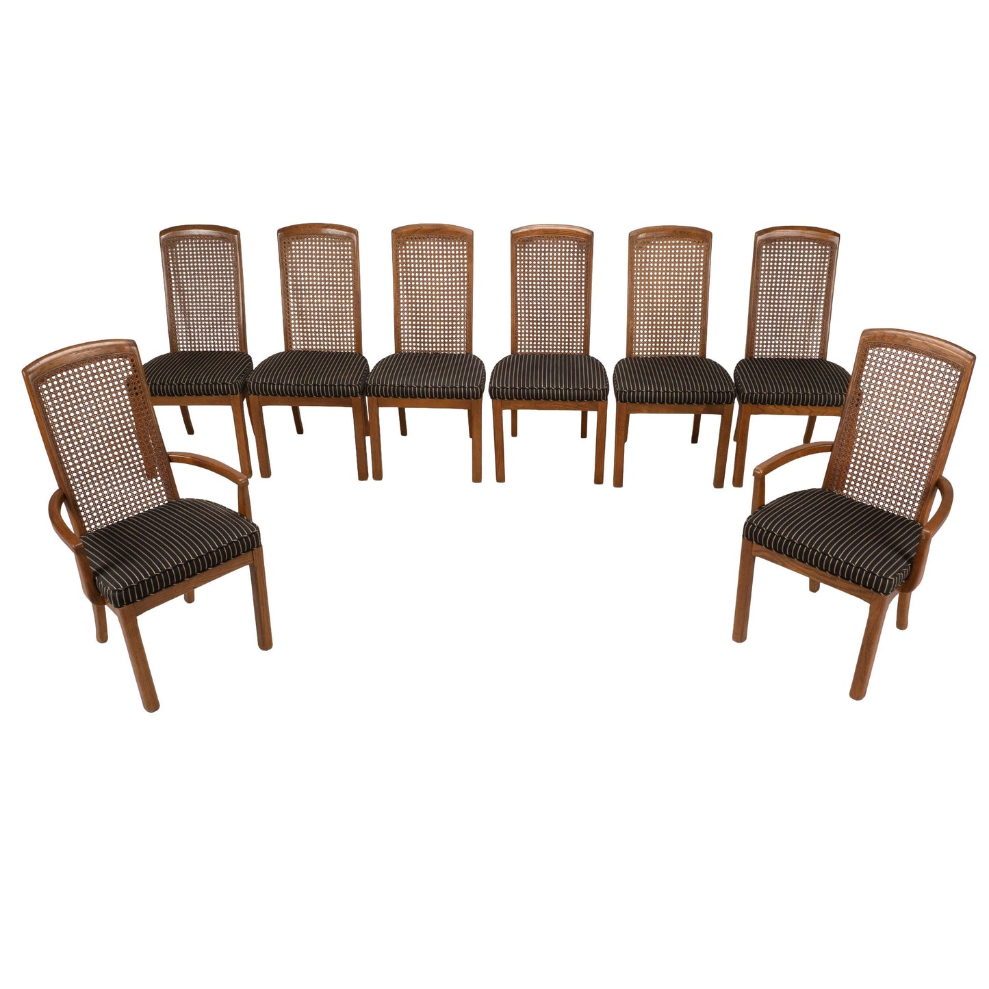 Drexel Heritage Mid Century Cane Back Oak Dining Chairs - Set of 8