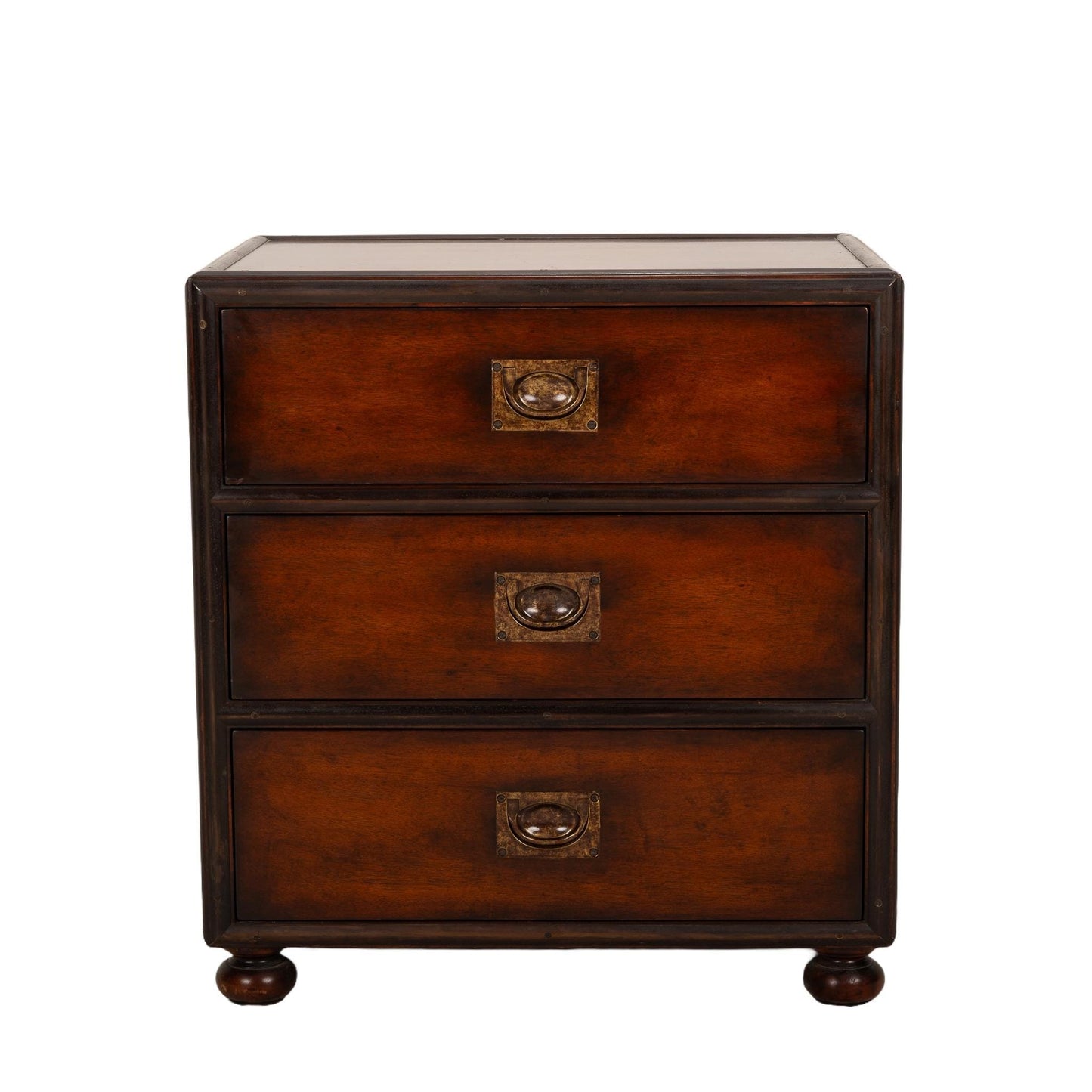 Antique Solid Mahogany English Brass Banded Campaign Style Small Chest of Drawers, Very Solid and Heavy, Timeless Piece USA Shipping Avail.