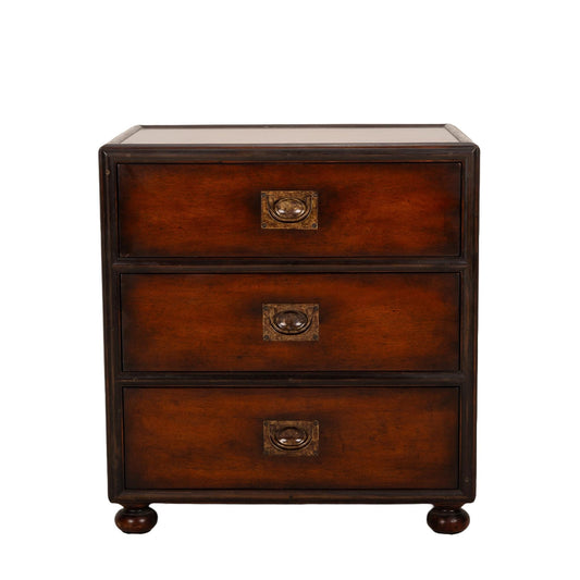 Antique Solid Mahogany English Brass Banded Campaign Style Small Chest of Drawers, Very Solid and Heavy, Timeless Piece USA Shipping Avail.