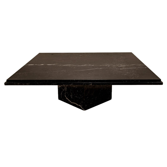 Vintage Italian Black Marble Coffee Table with Pedestal Base – Sculptural Postmodern Design, 1980s Statement Piece , USA Shipping Available
