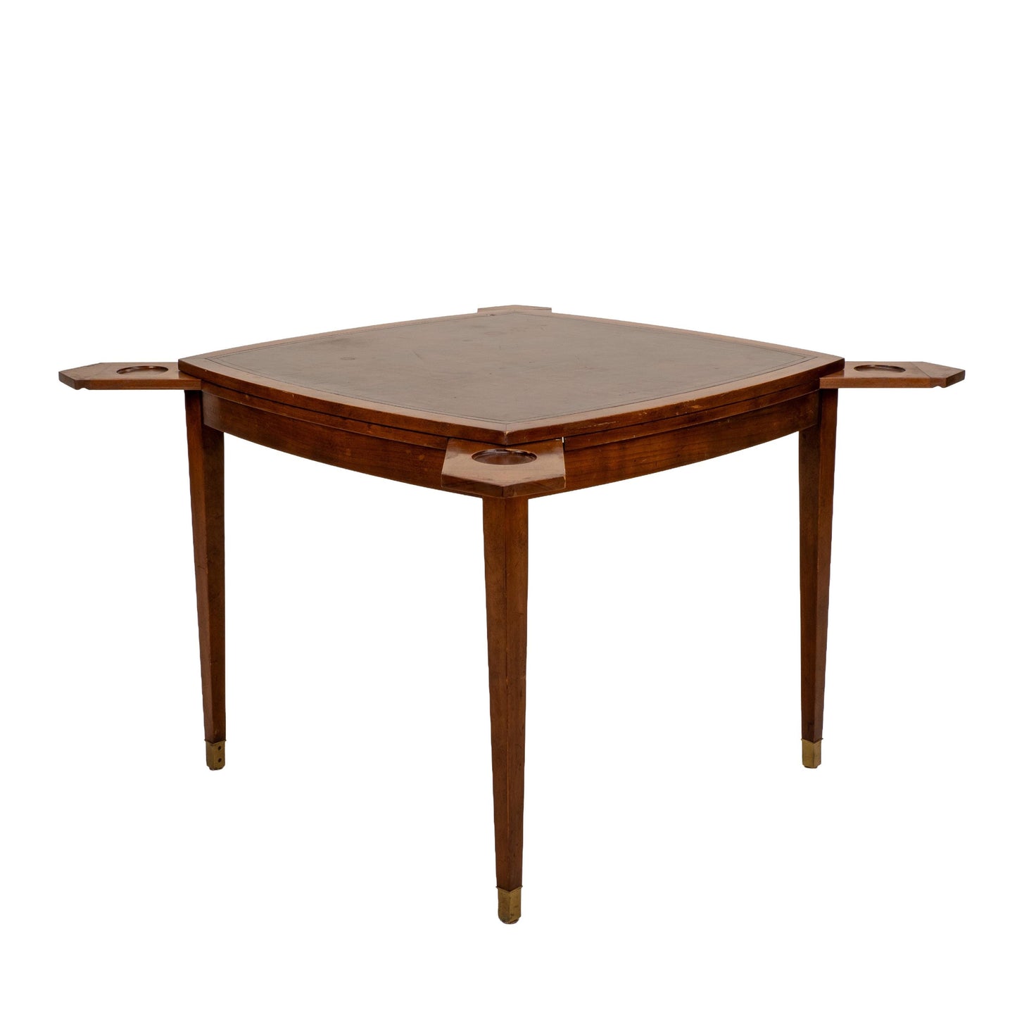 Vintage Old Colony Beacon Hill Walnut & Leather Games Table W/ Hidden Drink Holders