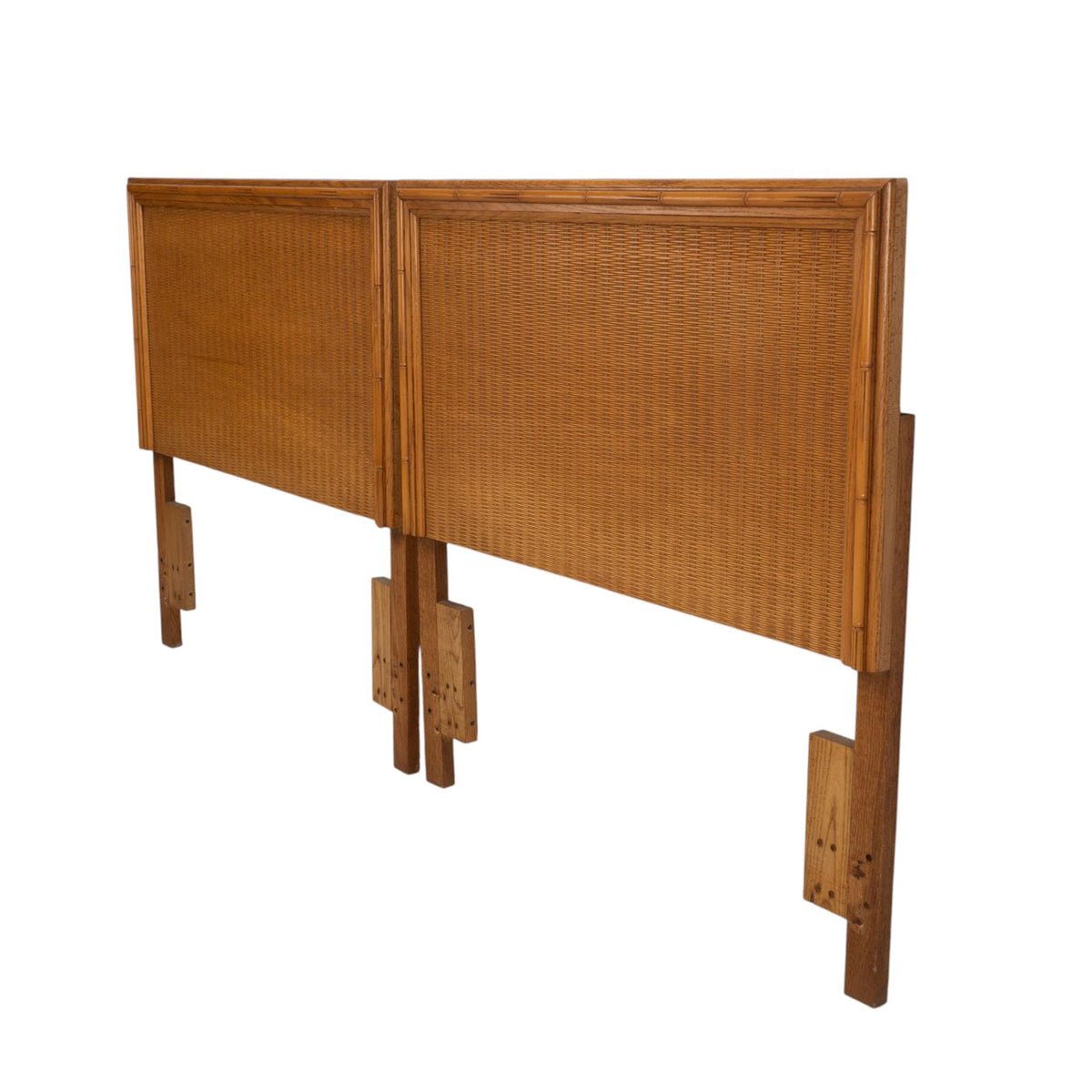 Pair Vintage Twin Rattan Headboards W/ Bamboo Style Wood Trim 40" - Combine for King