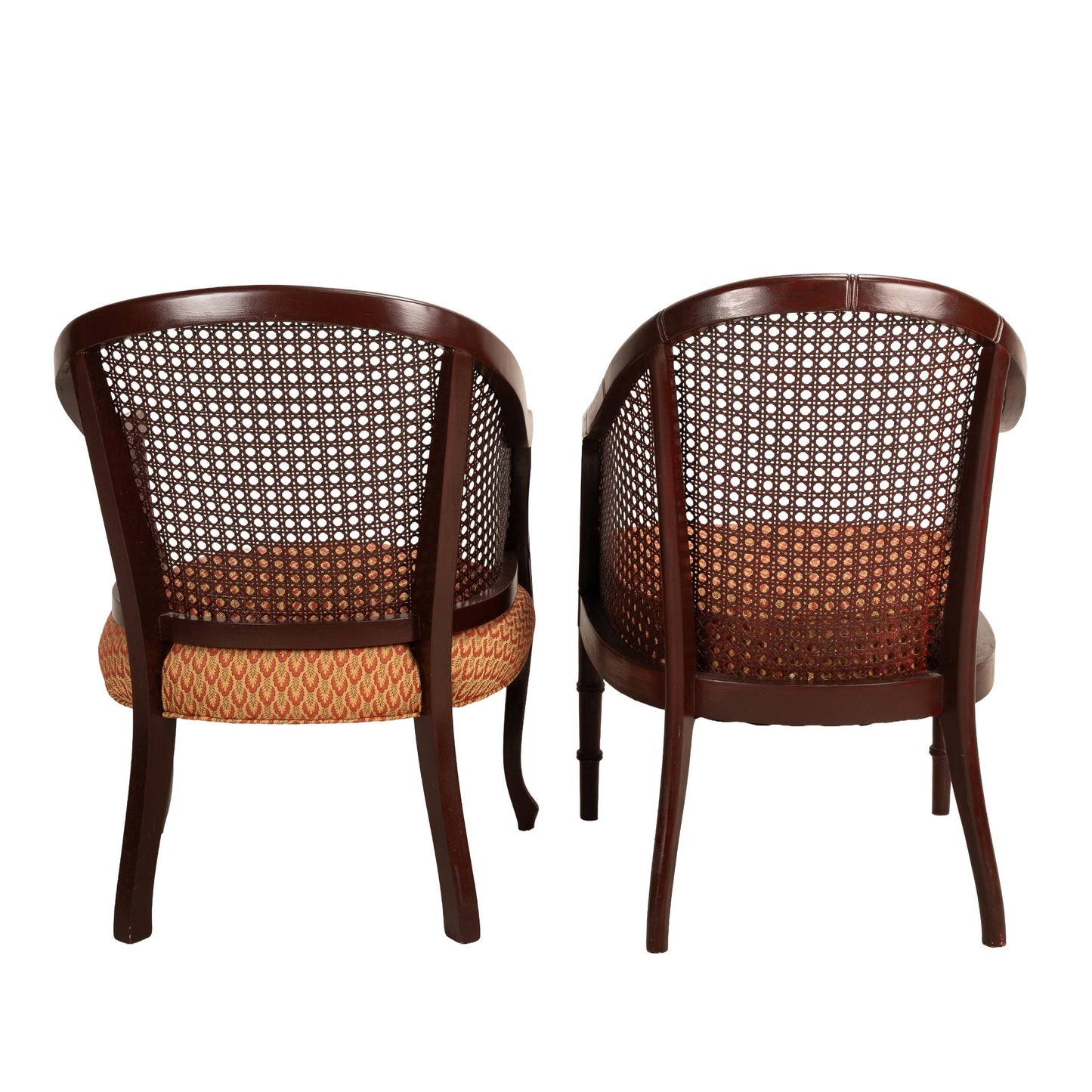 Gorgeous Regency Style Caned Back Tub Lounge Chairs, Recently Reupholstered, Pair of Elegant Accent Chairs, Vintage French Inspired Seating