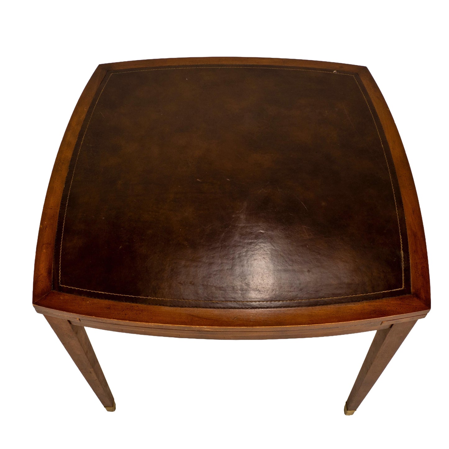 Vintage Old Colony Beacon Hill Walnut & Leather Games Table W/ Hidden Drink Holders