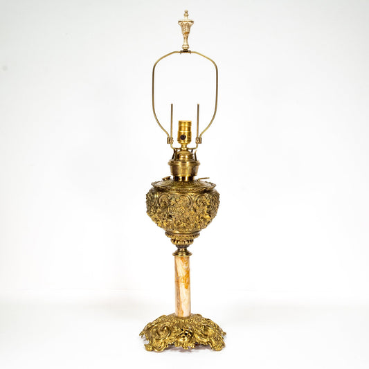 1960s Vintage Converted Brass & Marble Oil Lantern Table Lamp Lantern - Free Shipping- Intricate and Elegant Victorian Design!