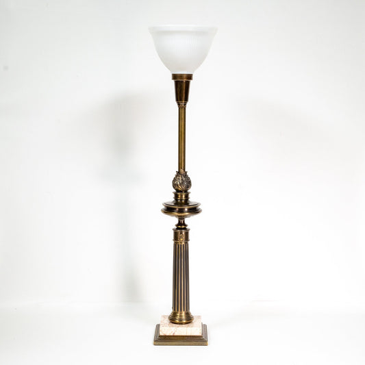 1970s Stiffel Brass & Marble Neoclassical Column Torch Table Lamp - Free Shipping! Roman Rococo Style , Heavy! Made in USA