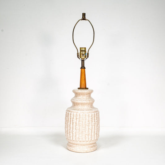 1960s Mid Century Ceramic & Wood Speckle Bamboo Lamp - MCM Boho Style , Very Unique! Free, Fast Shipping!