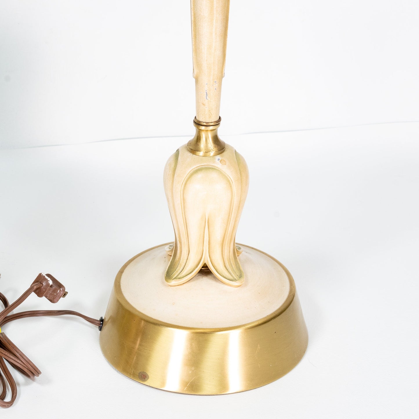 1960s Hollywood Regency Gold & Painted Brass Upside Down Tulip Lamps - A Pair , Mid Century Free Fast Shipping!