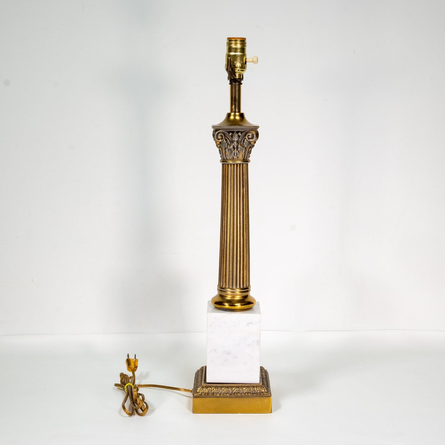 Vintage 1960s Heavy Brass and Marble Roman Column Lamp - Hollywood Regency / Mid Century Modern MCM Gold & White Free Shipping!