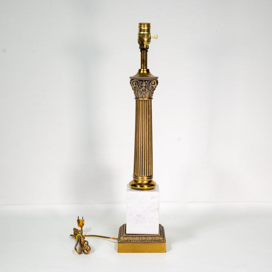 Vintage 1960s Heavy Brass and Marble Roman Column Lamp - Hollywood Regency / Mid Century Modern MCM Gold & White Free Shipping!