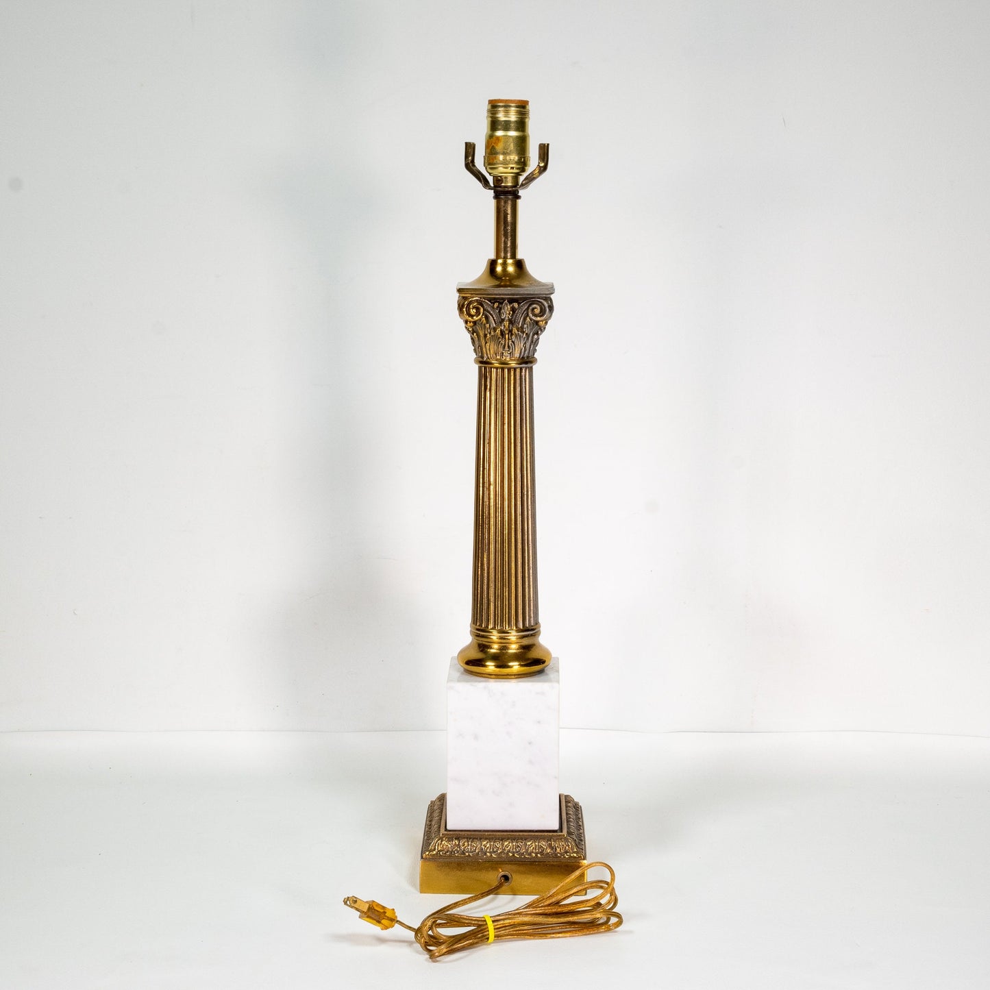 Vintage 1960s Heavy Brass and Marble Roman Column Lamp - Hollywood Regency / Mid Century Modern MCM Gold & White Free Shipping!