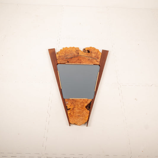 Custom Burlwood &Teak Live Edge Mirror - 24.5"x1"x32.5" Burl Wood Unique! Free Shipping! Organic Modern MCM Minimalist Natural