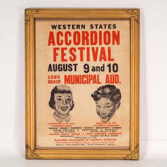 Original 1958/59 Western States Accordion Festival Poster Long Beach California Amazing! Accordion Association of Southern California