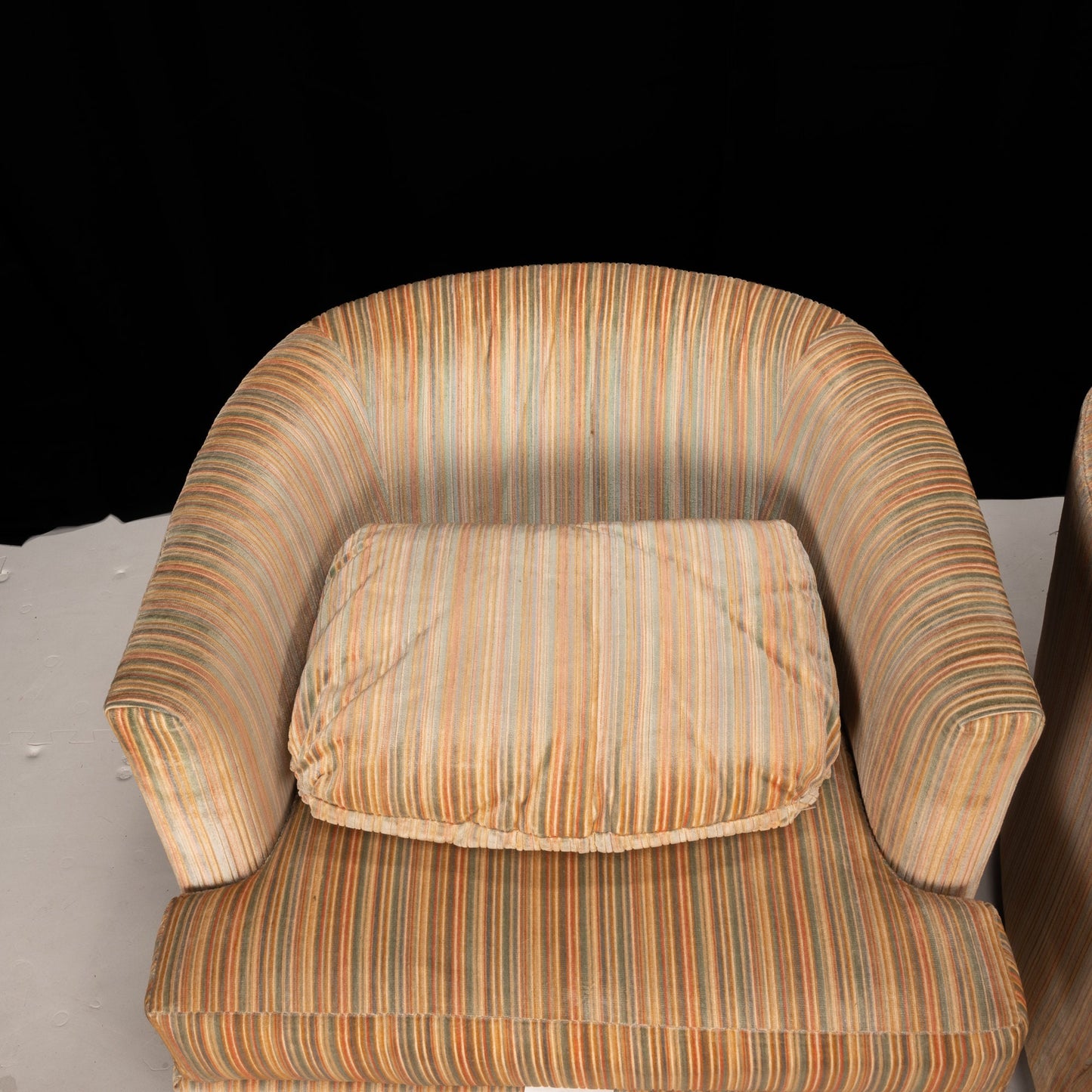 1970s Mid Century Velvet Drexel Wheeled Barrel Lounge Chairs - 70s Swag Chairs - MCM Retro Vintage Statement Piece!