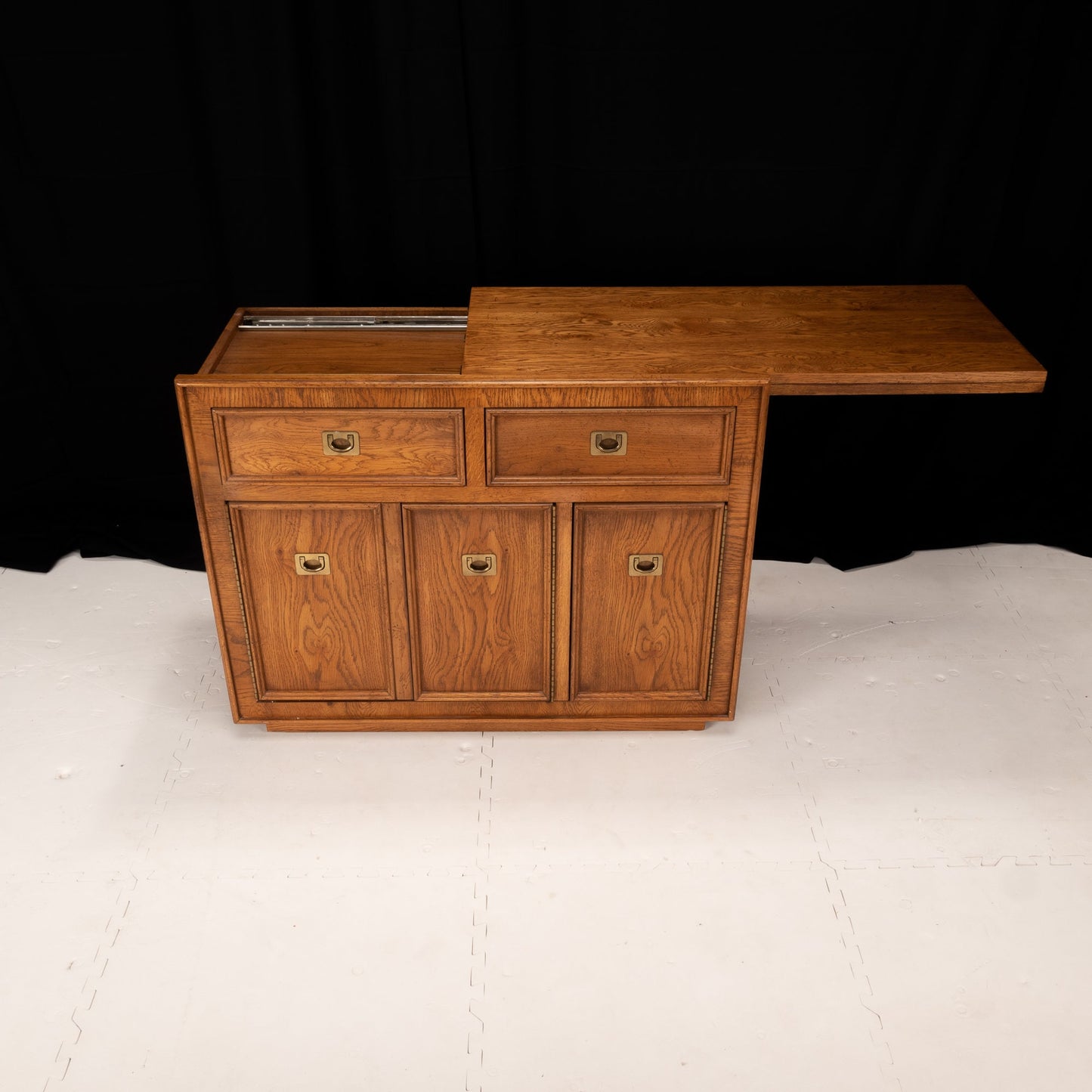 Vintage 1970s American of Martinsville Campaign Style Flip Top Server Dry Bar Cart Liquor Cabinet- MCM Vintage Retro