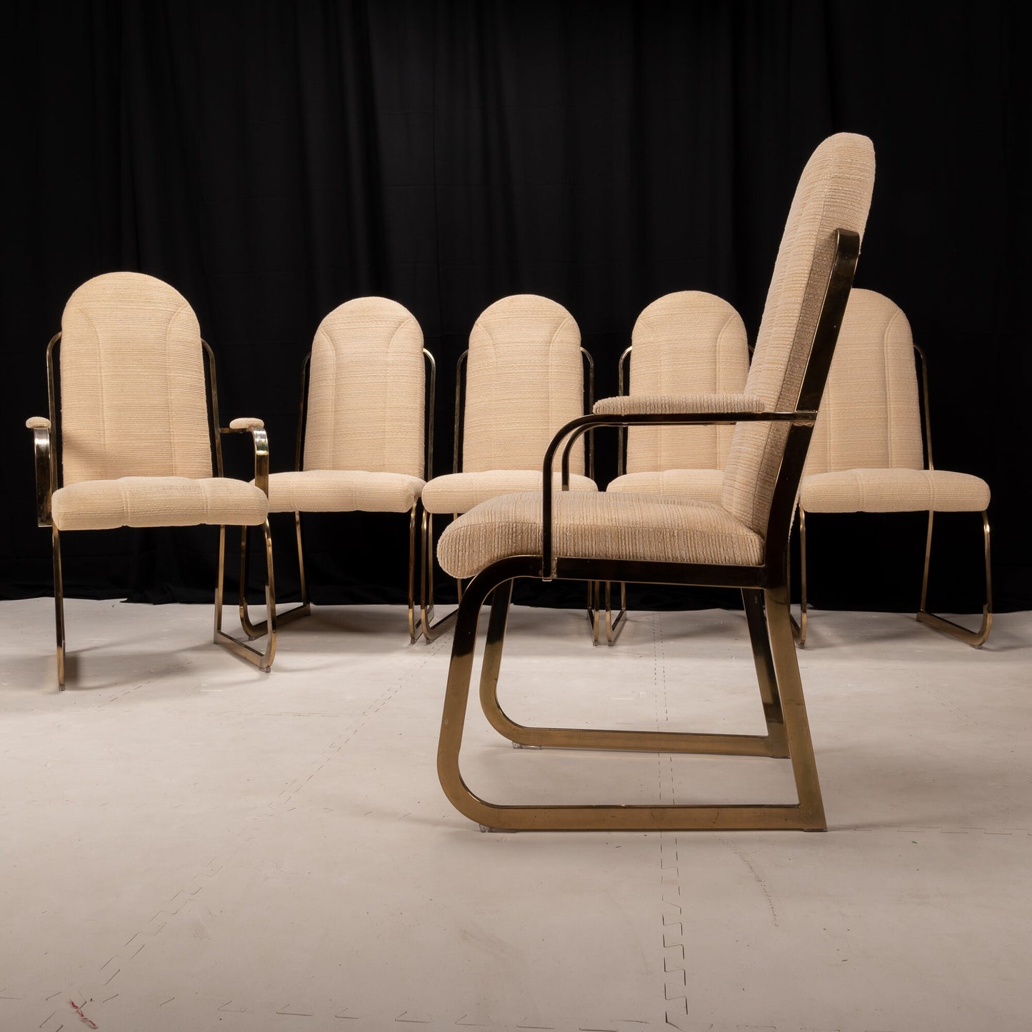 Vintage 1987 Chromcraft Brass High Back Dining Chairs - Hollywood Regency MCM Retro - Upholstered Textured Chairs - Elegant Design