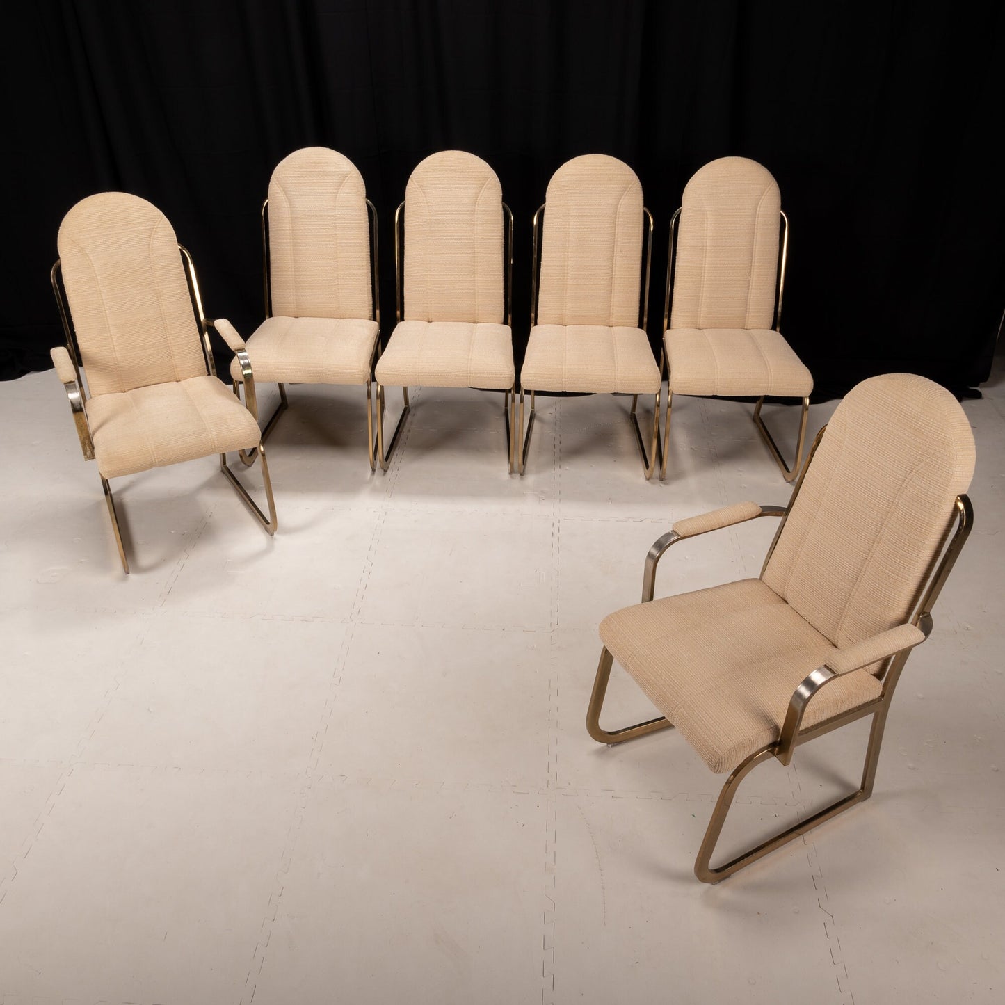 Vintage 1987 Chromcraft Brass High Back Dining Chairs - Hollywood Regency MCM Retro - Upholstered Textured Chairs - Elegant Design