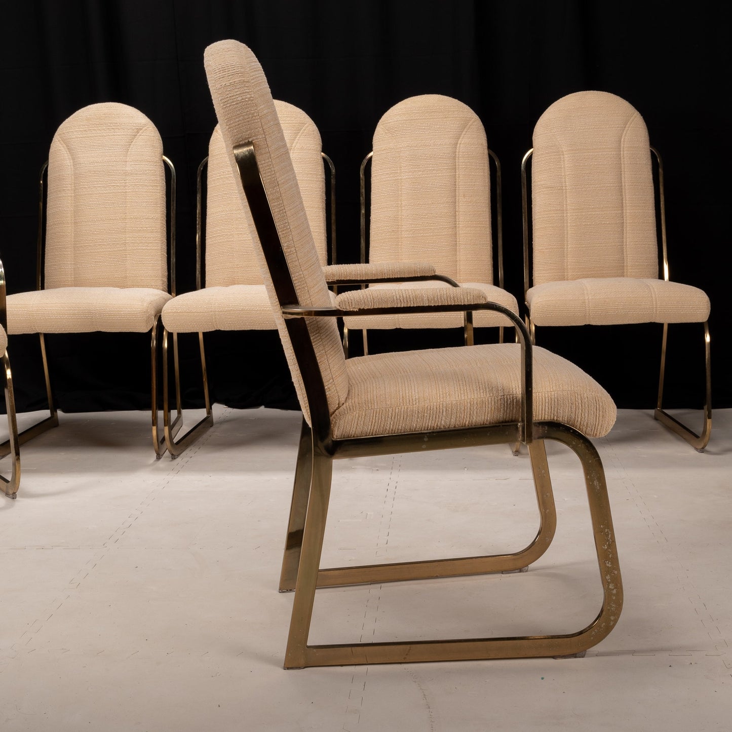 Vintage 1987 Chromcraft Brass High Back Dining Chairs - Hollywood Regency MCM Retro - Upholstered Textured Chairs - Elegant Design