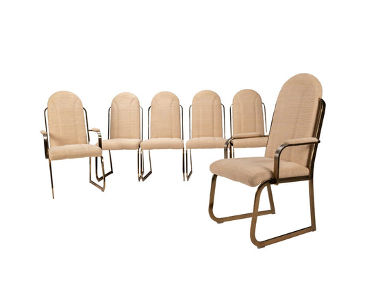 Vintage 1987 Chromcraft Brass High Back Dining Chairs - Hollywood Regency MCM Retro - Upholstered Textured Chairs - Elegant Design