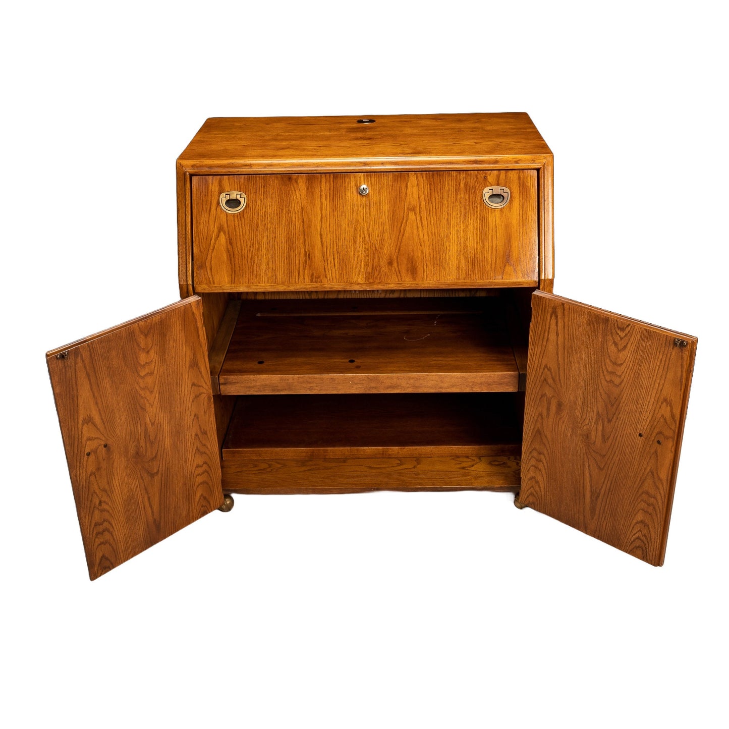 1980s Drexel Passage Campaign Style Drop Front Rolling Desk Storage Cabinet - USA Made Vintage High Quality Furniture- We Ship