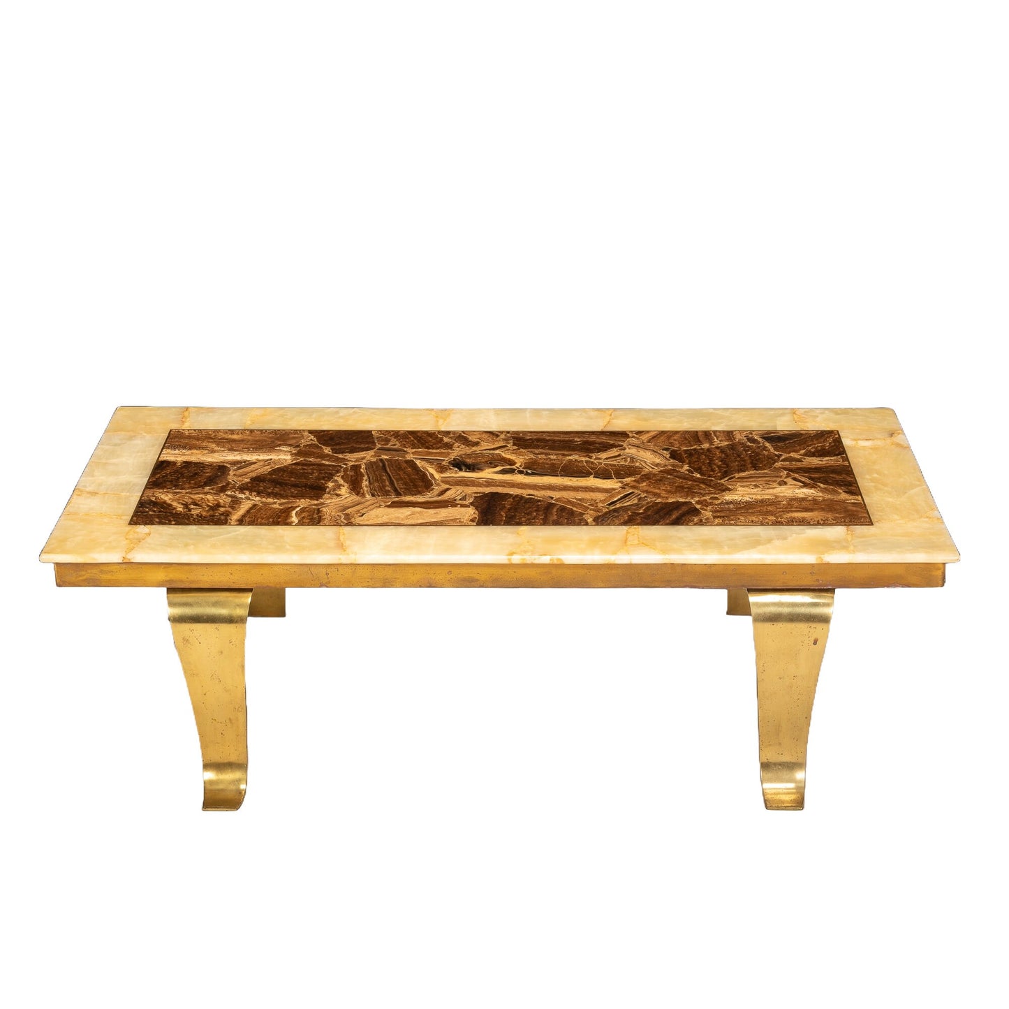 Arturo Pani for Muller Brass and Alabaster Mid-Century Modern Coffee Table - Onyx Mosaic Mexico Vintage 1970s