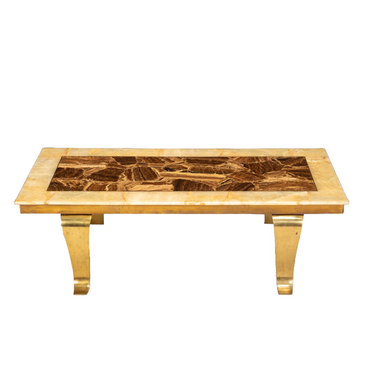 Arturo Pani for Muller Brass and Alabaster Mid-Century Modern Coffee Table - Onyx Mosaic Mexico Vintage 1970s