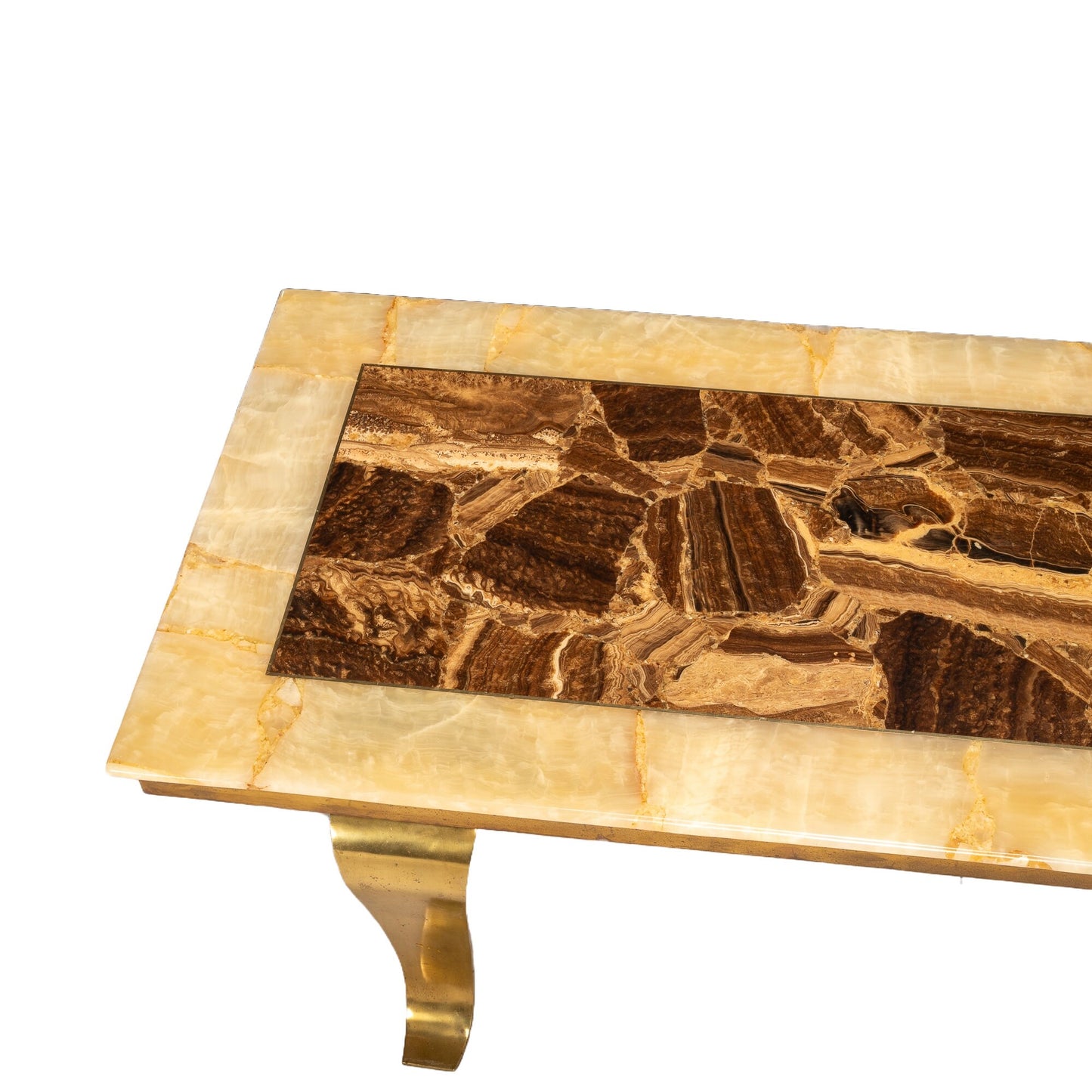 Arturo Pani for Muller Brass and Alabaster Mid-Century Modern Coffee Table - Onyx Mosaic Mexico Vintage 1970s