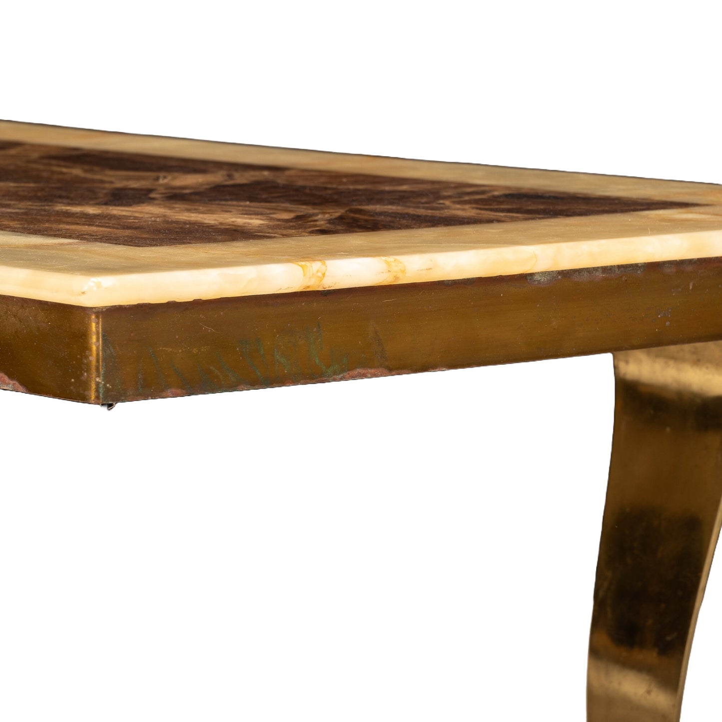 Arturo Pani for Muller Brass and Alabaster Mid-Century Modern Coffee Table - Onyx Mosaic Mexico Vintage 1970s