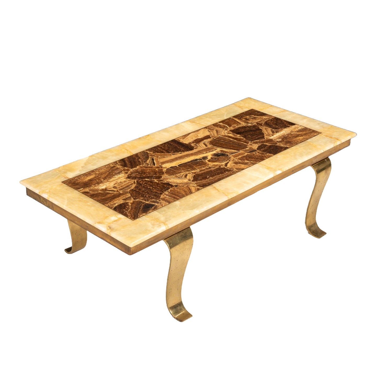 Arturo Pani for Muller Brass and Alabaster Mid-Century Modern Coffee Table - Onyx Mosaic Mexico Vintage 1970s